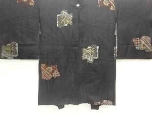 大正ロマン　漆破れ色紙に花唐草模様織出し一ツ紋羽織